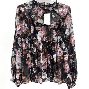 O.P.T NWT FLORAL HIGH NECK BLOUSE TOP EXTRA SMALL SMALL ANTHROPOLOGIE